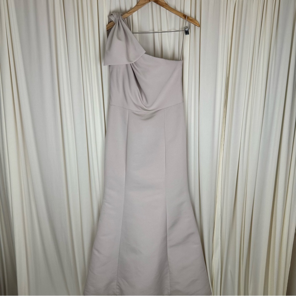 Amsale Sierra GB199 Champagne One-Shoulder Cream Gown Bridesmaid Dress Sz 12 NEW - Picture 11 of 16